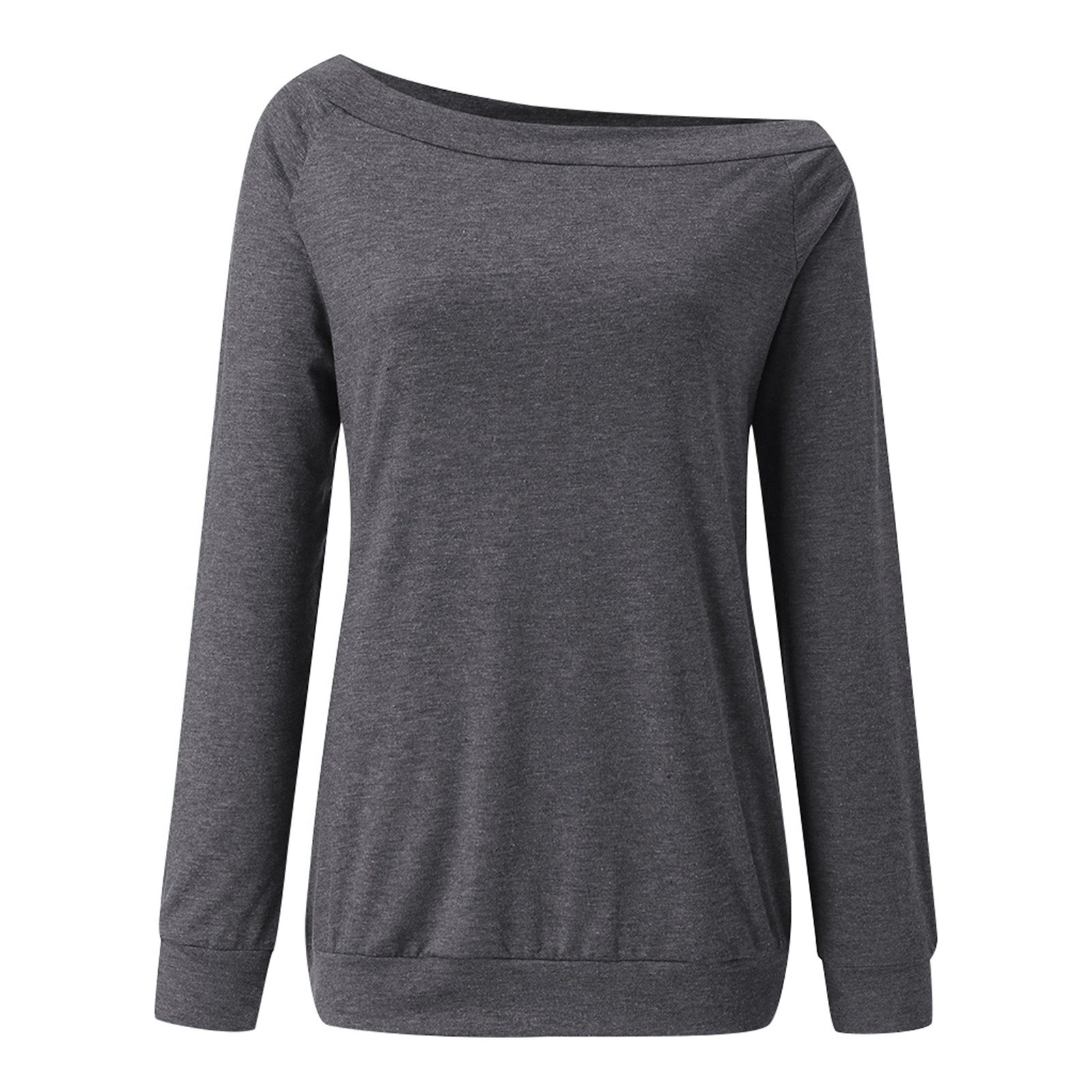 thumbnail image 4 of Blusa de manga larga con hombros descubiertos para mujer - Camiseta informal de verano de color liso, 4 of 6